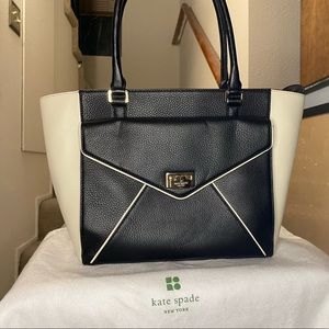 kate spade cream and black leather tote bag